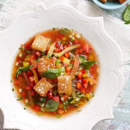 Tomato Gazpacho with Garlic Croutons